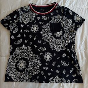 Tommy Hilfiger Black and White Paisley Short Sleeve Tee